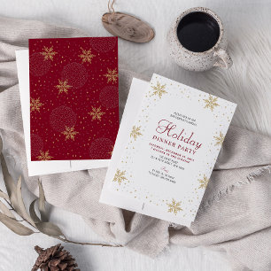 Goud & Rood Modern Bedrijfs Kerst Eettafel Feest Kaart