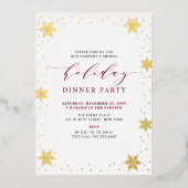 Goud & Rood Modern Kerstmis Vakantie Diner Party Folie Uitnodiging (Voorkant)
