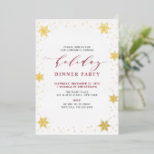 Goud & Rood Modern Kerstmis Vakantie Diner Party Folie Uitnodiging (Staand Voorkant)