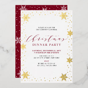 Goud & Rood Modern Kerstmis Vakantie Diner Party Folie Uitnodiging
