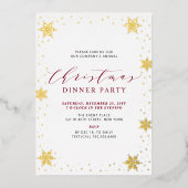 Goud & Rood Modern Kerstmis Vakantie Diner Party Folie Uitnodiging (Voorkant)