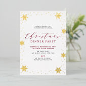 Goud & Rood Modern Kerstmis Vakantie Diner Party Folie Uitnodiging (Staand Voorkant)