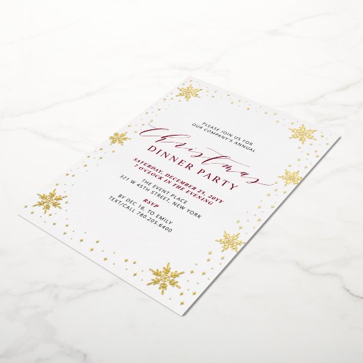 Goud & Rood Modern Kerstmis Vakantie Diner Party Folie Uitnodiging (Gedraaid)