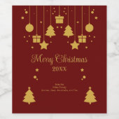 Goud Rood Ornament Kerst Wijn Etiket (Enkel label)