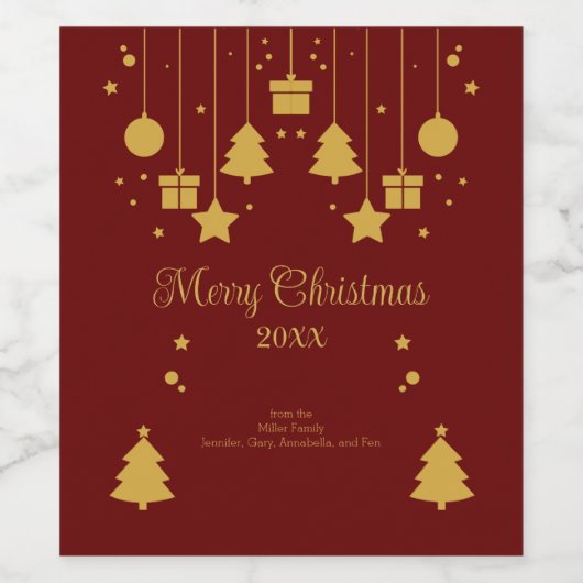 Goud Rood Ornament Kerst Wijn Etiket (Enkel label)