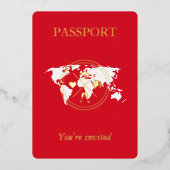 Goud & Rood Paspoort Unieke Trouwfoto Folie Uitnodiging (Voorkant)