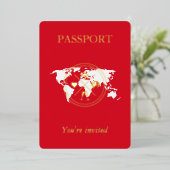 Goud & Rood Paspoort Unieke Trouwfoto Folie Uitnodiging (Staand Voorkant)