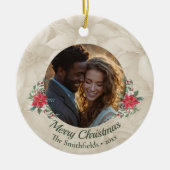 Goud, rood Poinsettia Fotovakantie Keramisch Ornament (Voorkant)