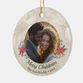 Goud, rood Poinsettia Fotovakantie Keramisch Ornament (Links)