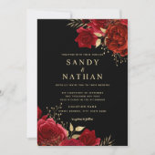 Goud Rood Romantisch Roos Huwelijksuitnodiging Kaart (Voorkant)