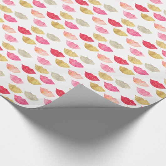 Goud Rood Roze Waterverf Lippen Cadeaupapier (Hoek)