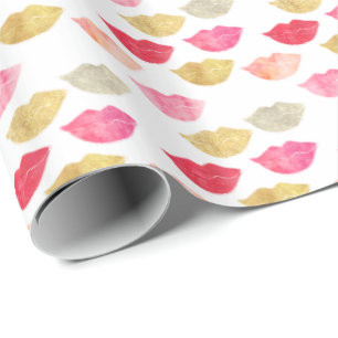 Goud Rood Roze Waterverf Lippen Cadeaupapier