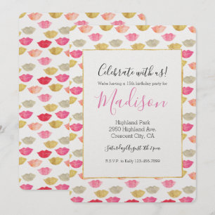 Goud Rood Roze Waterverf Lippen Kaart