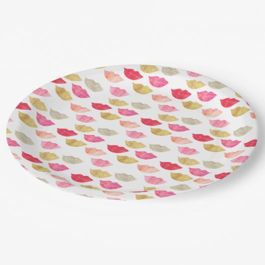 Goud Rood Roze Waterverf Lippen Papieren Bordje (Gekanteld)