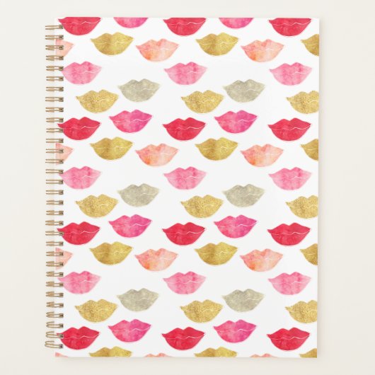 Goud Rood Roze Waterverf Lippen Planner (Voorkant)