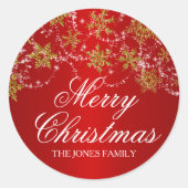 Goud & Rood Sneeuwvlok Kerst sticker (Voorkant)