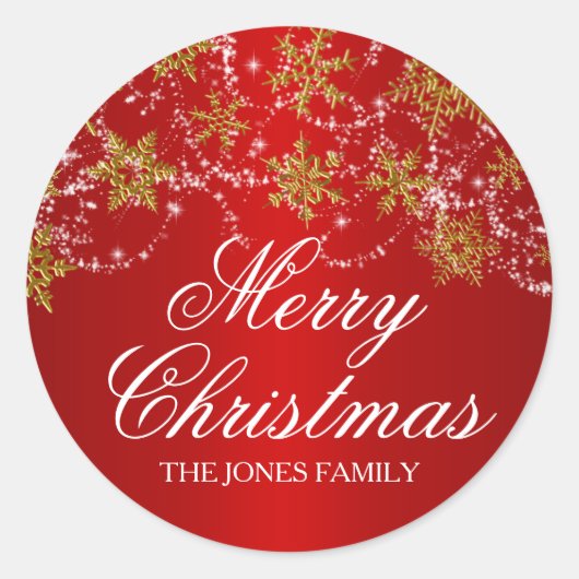 Goud & Rood Sneeuwvlok Kerst sticker (Voorkant)