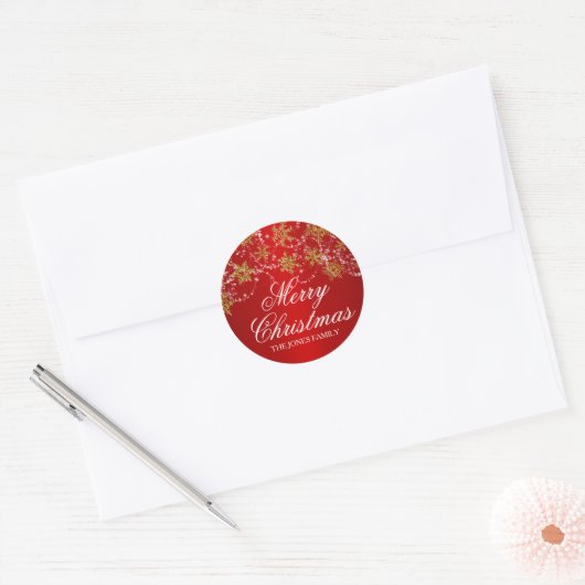 Goud & Rood Sneeuwvlok Kerst sticker (Envelop)