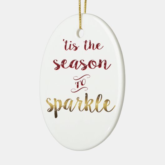 Goud Rood 'tis het seizoen om te fonkelen handschr Keramisch Ornament (Links)