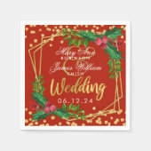 Goud Rood Vakantie Kerst Trouwfeest Holly Servet (Voorkant)