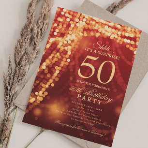 Goud & Rood   Verrassingsfeest 50ste verjaardag  Kaart