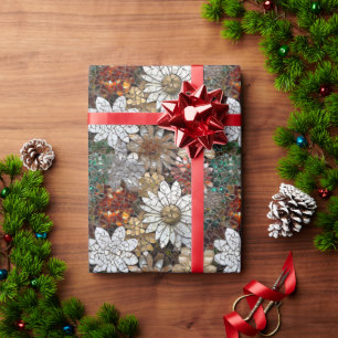 Goud Rood Wit Bloemen Cadeaupapier