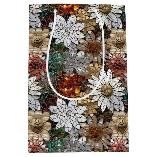 Goud Rood Wit Bloemen Medium Cadeauzakje (Voorkant)