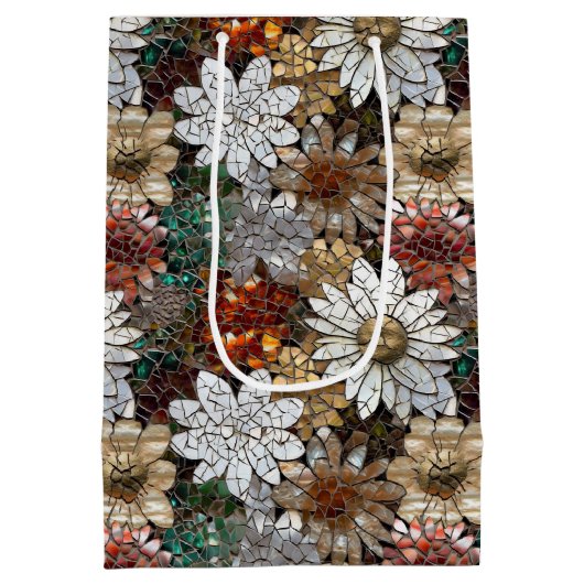 Goud Rood Wit Bloemen Medium Cadeauzakje (Achterkant)