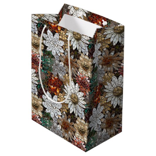 Goud Rood Wit Bloemen Medium Cadeauzakje (Achterkant Gekanteld)