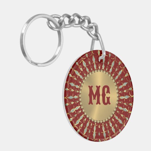 Goud Rood Wit Diamanten Custom Monogram Sleutelhanger (Voorkant Links)