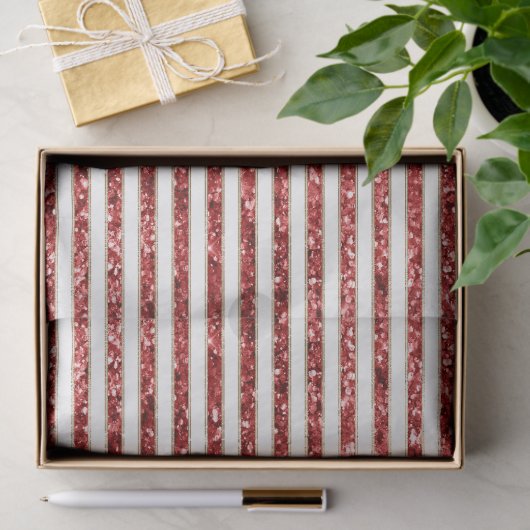 Goud Rood Wit Glitter Stripes Kerstmis Tissuepapier (Geschenk)
