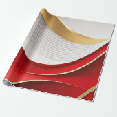 Goud Rood Wit Golvend Patroon Verpakkend Document Cadeaupapier (Uitgerold)