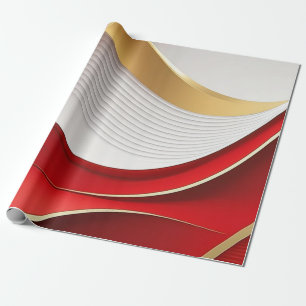 Goud Rood Wit Golvend Patroon Verpakkend Document Cadeaupapier