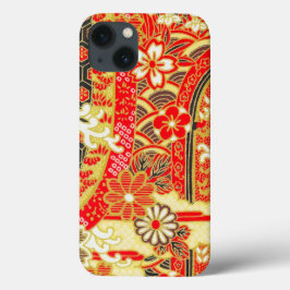 Goud Rood Wit Japans Kimono Bloemen Case-Mate iPhone Case