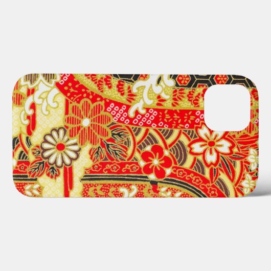 Goud Rood Wit Japans Kimono Bloemen Case-Mate iPhone Case (Achterkant (horizontaal))