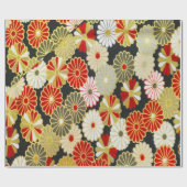 Goud Rood Wit Japans Kimono Bloemen Decoupage Cadeaupapier (Vlak)