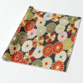 Goud Rood Wit Japans Kimono Bloemen Decoupage Cadeaupapier (Uitgerold)