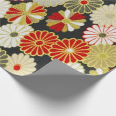 Goud Rood Wit Japans Kimono Bloemen Decoupage Cadeaupapier (Hoek)