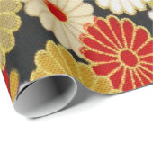Goud Rood Wit Japans Kimono Bloemen Decoupage Cadeaupapier (Rol Hoek)