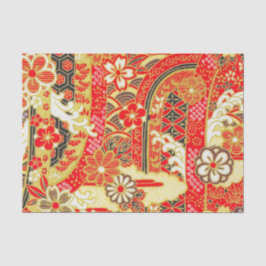 Goud Rood Wit Japans Kimono Bloemen Decoupage Tissuepapier