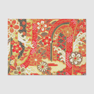 Goud Rood Wit Japans Kimono Bloemen Decoupage Tissuepapier