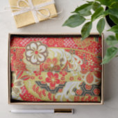 Goud Rood Wit Japans Kimono Bloemen Decoupage Tissuepapier (Geschenk)