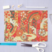 Goud Rood Wit Japans Kimono Bloemen Decoupage Tissuepapier (Craft)