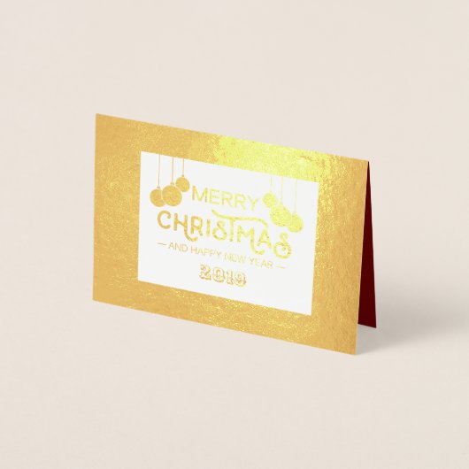 Goud Rood Wit Vrolijk Kerstfeest & Gelukkig Nieuwj Folie Kaarten (Voorkant)