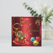 Goud Rood Xmas Feest Kaart (Staand voorkant)