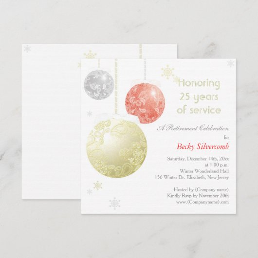 Goud Rood Zilver Winter Retirement Party Kaart (Voorkant / Achterkant)