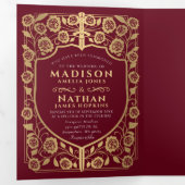 Goud Rood Zwaard Schild Middeleeuwse Fantasy Weddi Drieluik Uitnodiging (Binnenzijde eerst)