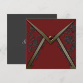 Goud Rood Zwart Damast Feest Template Kaart (Voorkant / Achterkant)