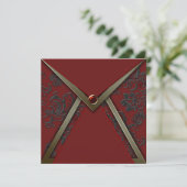 Goud Rood Zwart Damast Feest Template Kaart (Staand voorkant)