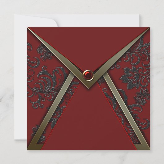 Goud Rood Zwart Damast Feest Template Kaart (Voorkant)